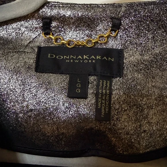 NWT Donna Karan Belted Metallic Silver Women's Flyaway Jacket - Picture 8 of 10